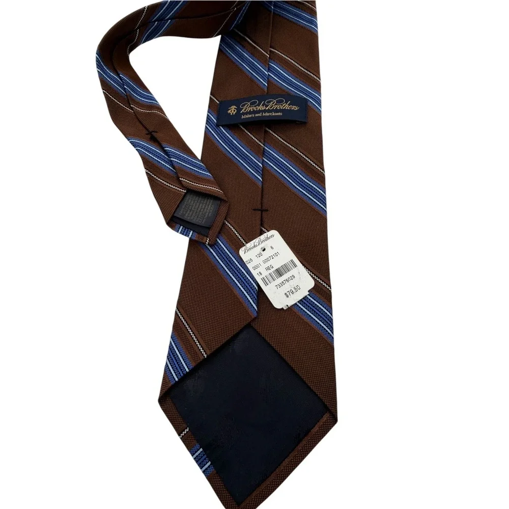 Brooks Brothers Mens Silk Tie Brown Blue White Diagonal Repp Stripe (TA28) USA